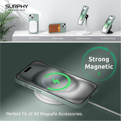 SURPHY Designed for iPhone 15 Leather Case with Screen Protector Compatible with MagSafe, Faux Leather Case (Metallic Buttons & Microfiber Lining)...