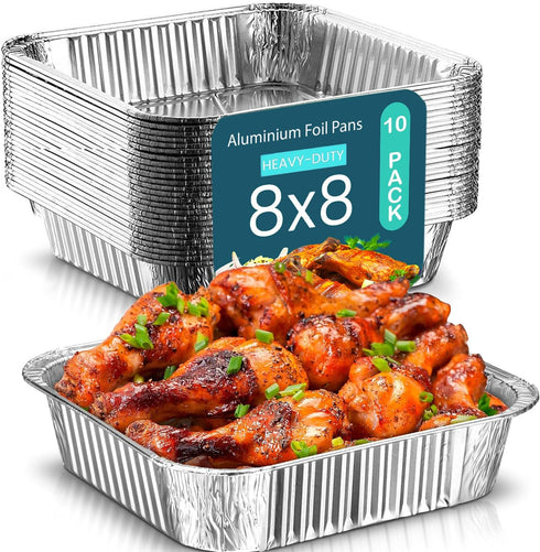 8x8 Foil Pans 8 Inch 40 OZ Square Baking Cake Box with Lids Heavy Duty roasting Disposable Aluminum Foil Tins Portable Food Oven Trays cooking Con...