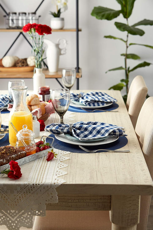 DII PVC Tabletop Collection Woven Indoor/Outdoor, Round Placemat Set, 13.75", Nautical Blue, 6 Piece...