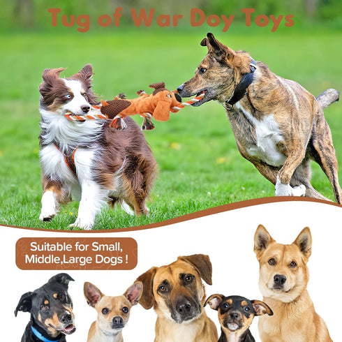 Squeaky Dog Toys, Tug of War Dog Toy for Large Dogs, Plush Puppy Toys with Pull Rope, Interactive Dog Toys for Small, Middle, and Big Dogs...