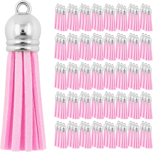 Mandala Crafts 100 Pcs Light Pink Faux Suede Tassels Bulk Keychain Making Supplies - Small Leather Tassels for Charms, Jewelry Making, and DIY Cra...