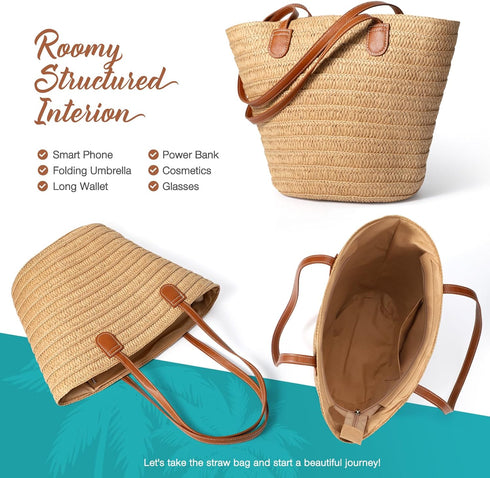 Hommtina Straw Bag Womens Straw Beach Bag Crossbody Shoulder Bags Vacation Purse Straw Purse for Summer...