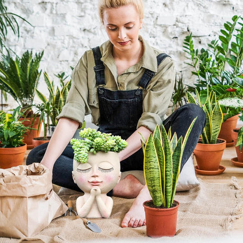 Cute Succulent Planter - Face Planter Flower Pot - Kawaii Head Planters -Unique Outdoor Indoor Planter - with Drainage Hole - (Doll Blessing)...