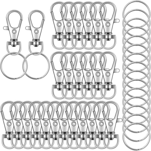 104PCS Swivel Snap Hooks with Key Rings, Metal Lobster Claw Clasp, Keychain Rings for Crafts(Silver, 1.37inch(36mm)...