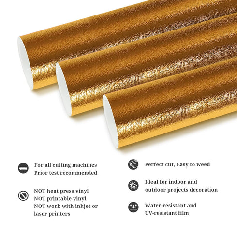 TECKWRAP Metallic Textured Chrome Vinyl Adhesive Vinyl for Craft Cutter 1ft x 5ft, Gold...