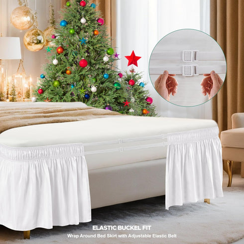 Biscaynebay Wrap Around Bed Skirts for King & Cal King Beds Extra Short Drop of 9", White Elastic Dust Ruffles Easy Fit Wrinkle & Fade Resistant S...