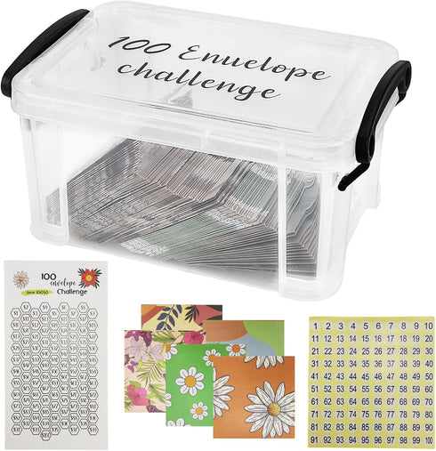 100 Envelopes Money Saving Challenge, 100 Envelope Challenge Box Easy and Fun Way for 100 Day Envelope Challenge Kit Cash Stuffing Envelopes for B...
