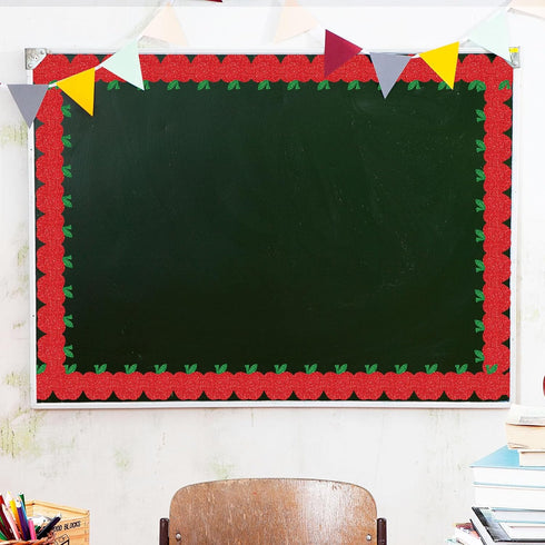 Whaline 65.6Ft Back to School Bulletin Board Border Glitter Red Apple Die Cut Trim Border Roll for First Day of School Home Party Supplies...