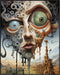 Posterizer 1 pcs-sci-fi flying alien head in bleak world-Abstract & Modern Art-Fantasy & Fiction Art-Gift for Art Lovers-Decor for Home & Office- ...