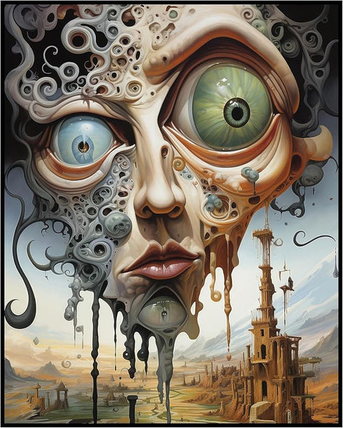 Posterizer 1 pcs-sci-fi flying alien head in bleak world-Abstract & Modern Art-Fantasy & Fiction Art-Gift for Art Lovers-Decor for Home & Office- ...