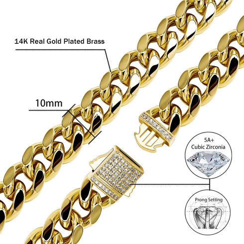 TOPGRILLZ Gold Bracelet Cuban Link Iced out 14K Gold Plated Hip Hop Miami Solid Cuban Link Bracelet for Men 10mm Diamond Clasp Gifts for Women...