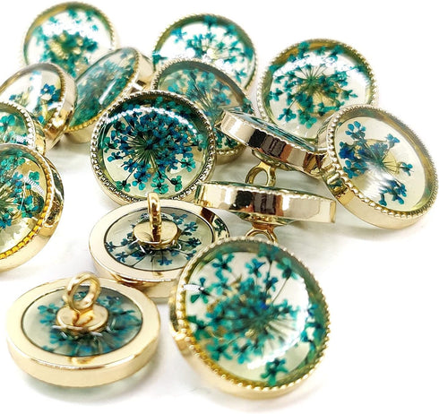 Cyan-Blue Flower Inclusion Glass Sewing Shank Buttons 20 Pcs - 18mm, 23/32"...