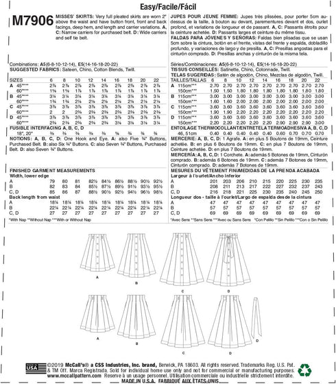 McCall Pattern Company McCall's Women's Knee Length Pleated Skirt, Sizes 14-22 Sewing Pattern...