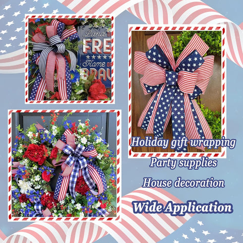 Patriotic Wired Ribbon Red and White Ribbon, Red Ribbon Red White Blue Ribbon Wired, 4th of July Ribbon for Memorial Day Independence Day, Summer ...