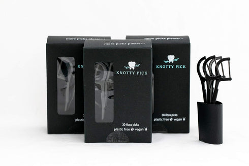 Knotty Floss Bamboo Activated Charcoal with Grapefruit Seed Extract Floss Picks - Eco-friendly, pick is made of natural CORNSTARCH not plastic! Ve...