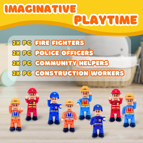 PlenPLAY 8 Piece Community Helpers Toys - People Figures for Kids: City Edition - Firefighters, Police Officers, Construction Workers, Community H...