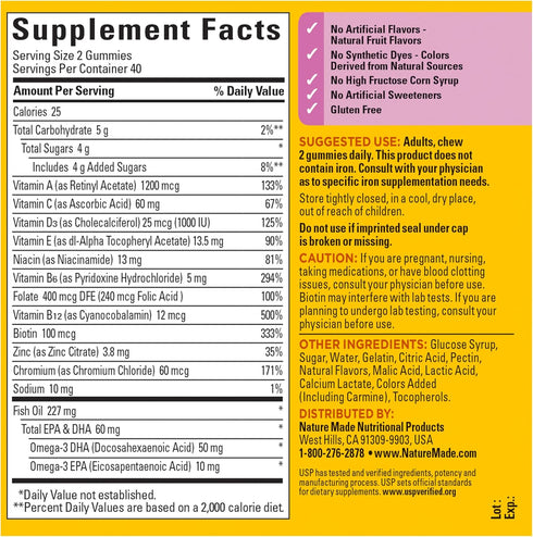 Nature Made Womens Multivitamin with Omega-3, Multivitamin for Women for Daily Nutritional Support, 80 Gummies, 40 Day Supply...