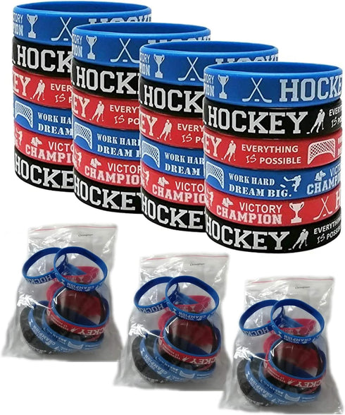 Oringaga 24PCS Hockey Party Motivational Rubber Bracelets, Sports/Hockey Baby Shower Birthday Party Supplies Decorations Gifts Prize Goodie Bag Fa...