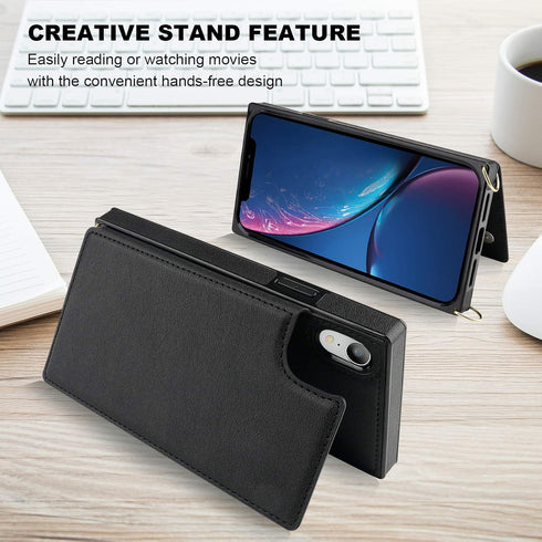 Bocasal Crossbody Wallet Case for iPhone Xr Credit Card Holder PU Leather Kickstand Shockproof Detachable Cross Body Strap Lanyard Magnetic Closur...