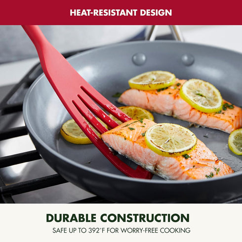 GreenPan Silicone Fish Turner Spatula, Slotted Cooking Kitchen Utensil, Flexible Rubber Nonstick Cookware, Rigid Steel Core, Heat-Resistant, Anti-...