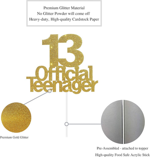 ALPHA K 13 Official Teenager Cake Topper, 13th Birthday Cake Topper, Birthday Party Decoration with Premium Gold Glitter...