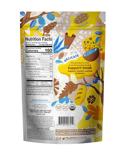 Suncore Foods Organic Snow Quinoa Flakes, Gluten-Free, Non-GMO, 8oz (1 Pack)...