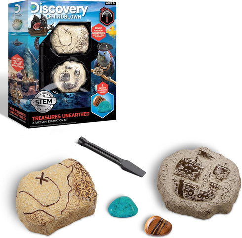 Discovery #MINDBLOWN Mini Unearthed Treasure Set, 2 Pack Excavation Kit w/Chisel, Uncover 2 Gemstones, Interactive Archaeology Geology Paleontolog...