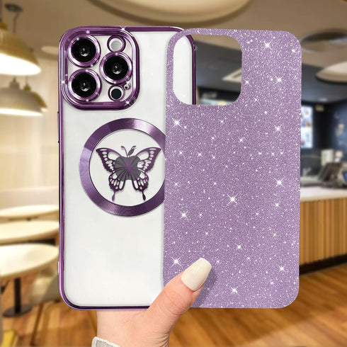 for iPhone 15 Pro Max Case Magnetic,for Women Girl Soft Cute Luxury Butterfly Pattern Plating Glitter Bling Phone Case Compatible with MagSafe Cle...