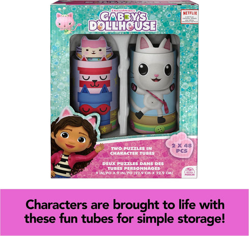 Spin Master Games Gabby’s Dollhouse, 2-Puzzle Pack 48-Piece Jigsaw Puzzles in Character Storage Tubes Gabby’s Dollhouse Toys Kids Puzzles, for Pre...