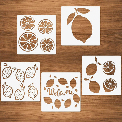 Lemon Stencils, 5 Pcs Summer Painting Stencils for Farmhouse Wood Signs Welcome Lemon Reusable Mylar Template for Pillows Wall Scrapbook Card Maki...