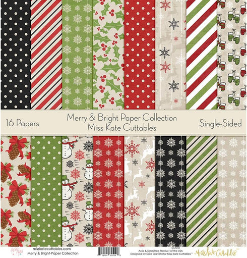 Pattern Paper Pack - Merry and Bright - Scrapbook Premium Specialty Paper Single-Sided 12"x12" Collection Includes 16 Sheets - by Miss Kate Cuttab...