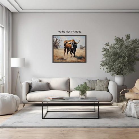 Posterizer 1 pcs- Beautiful bull in the middle of a desert-Art for Animal Lovers-Landscape & Nature Art- Gift for Men Women Teens-Living Room Bedr...