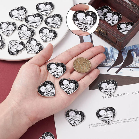 KitBeads 20pcs Heart Shaped Skull Charms Couple Kissing Skeleton Charms Star Moon Dark Night Celestial Black Heart Charms for Jewelry Making Bulk...