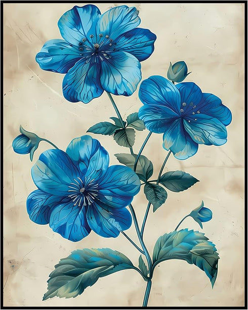 Posterizer 1 pcs-vibrant blue pretty flowers for chic decor-Floral & Botanical Art-Abstract & Modern Art-Decor for Home & Office- UNFRAMED Wall Ar...