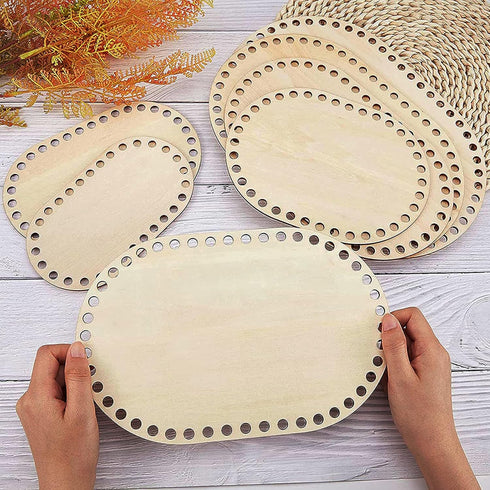 Yayatty 5 PCS Wooden Crochet Bag Bottom, Oval and Circle Wooden Basket Bottom Wooden Base Shaper Blank Crochet Base for DIY Basket Craft Weaving M...