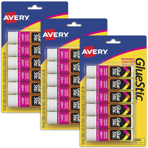 Avery Glue Stick White, Washable, Nontoxic, Permanent Glue, 6 Per Pack, 3 Packs, 18 Total (98095)...