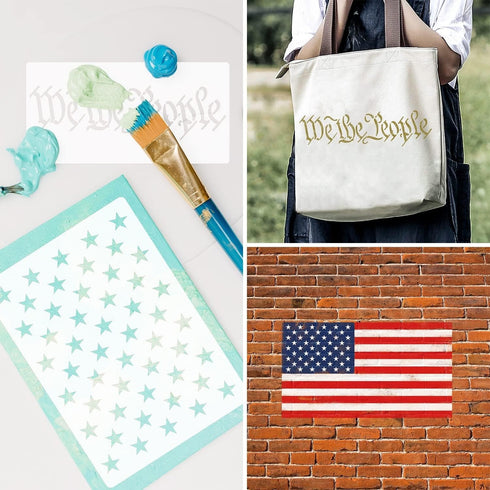 16 Pieces American Flag Stencils, 50 Star Stencils and 13 Stars 1776 Templates Reusable We The People Stencil for Painting on Wood, Walls, Fabric,...