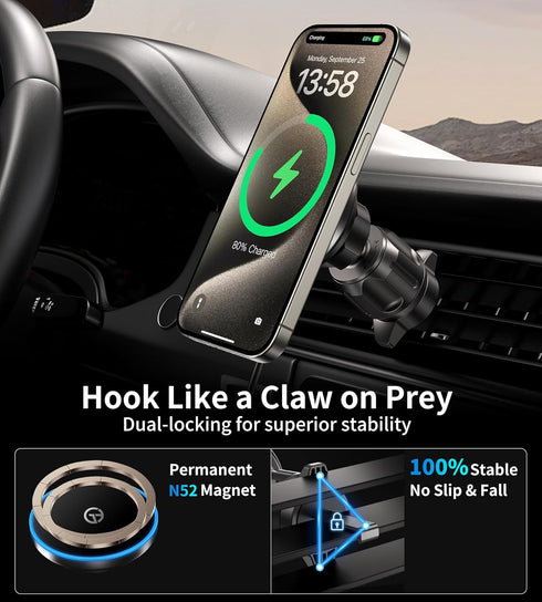 for MagSafe Car Mount Charger -?DashVentWindshield?Wireless Car Charger with ?LED Light?for Night Align, Strong Magnetic Phone Holder for Car for ...