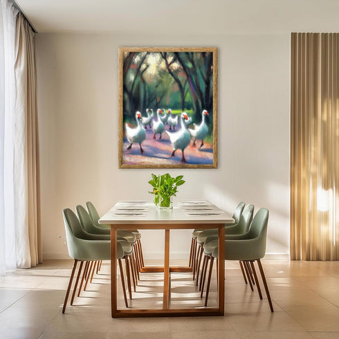 Posterizer 1 pcs-oil painting style art-flock of white geese 2-Art for Animal Lovers Gift for Art Lovers Decorations for Bedroom, Office, Living R...