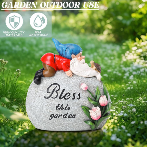 Garden Stones Statues Outdoor Decor, Novelty Gnome Garden Sculptures Stones Statue with Flower and Turtle Figurine Decoration for Patio Yard Porch...