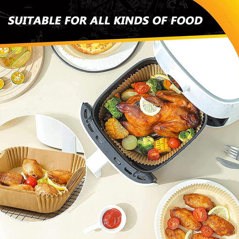 Air Fryer Disposable Paper Liners Square, 7.9 Inch Air Fryer Parchment Paper Liner 100 PCS, Non-Stick Air Fryer Paper Pads Oil Resistant, Food Gra...