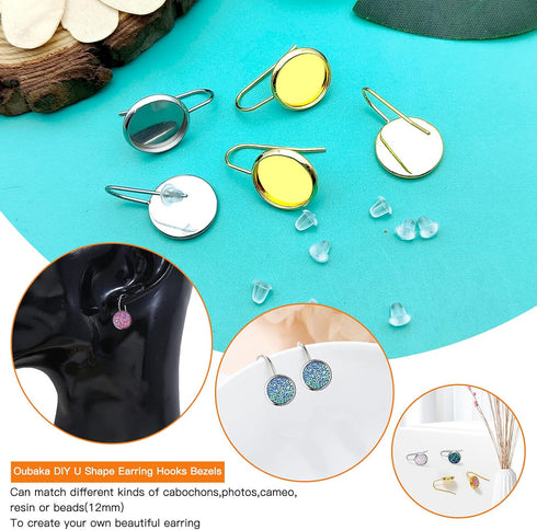 120Pcs 12mm Blank Bezel Earrings Setting,Earrings Wire Hooks Stud Earring Kit includes 20Pcs Cabochon Setting Bezel Blank 100Pcs Rubber Earring Ba...