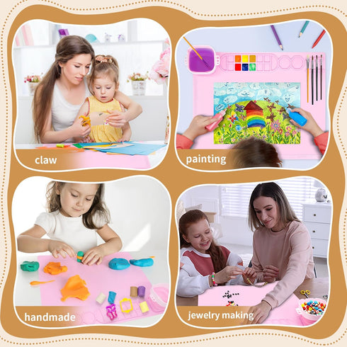 Silicone Craft Mat with Collapsible Cup - 20"X16" Non-Stick Surface for Painting, Sculpting, and Resin Hot Glue Projects-Ideal for Adults and Kids...
