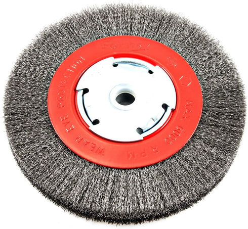 Forney 72751 Wire Bench Wheel Brush, Narrow Face Fine Crimped with 1/2-Inch and 5/8-Inch Arbor, 6-Inch-by-.008-Inch...