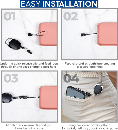 Phone Assured - Anti- Drop- Anti-Theft - Anti-Damage - Retractable Smartphone Safety Leash and Clip...