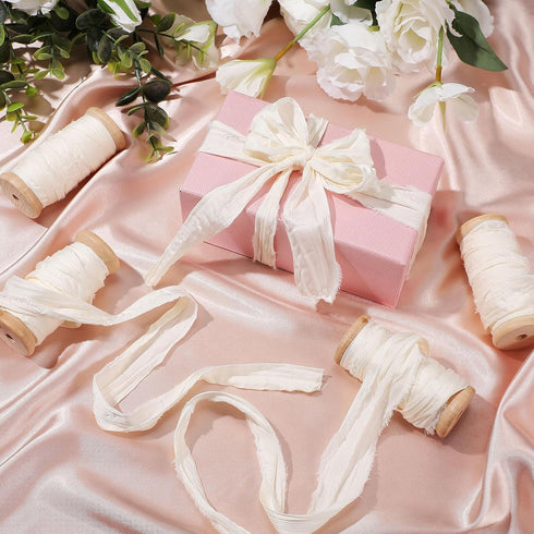 Mindsoft 20 Yard Silk Satin Irregular Frayed Ribbon 1.5" Wide Handmade Fringe Ribbon with Wooden Spool for Craft Gift Wrapping Baby Shower Wedding...