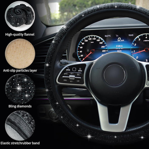 Bling Steering Wheel Cover, Rhinestones Steering Wheel Cover Crystal Diamond for Women, Sparkling Car Wheel Protector Universal Fit 14-15 inches -...