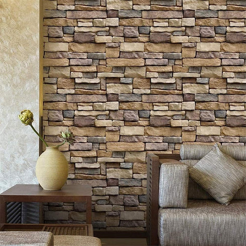 Yancorp 18"x120" Brick Wallpaper Peel and Stick Modern Stone Contact Paper Backsplash Self-Adhesive Wall Paper Kitchen Bedroom Accent Wall Brown B...