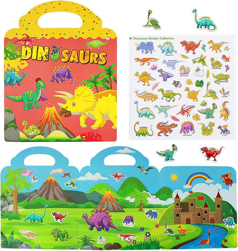 Reusable Sticker Books for Kids, Travel Removable Toddler Dinosaur Sticker Books for 3 4 5 Year Old Girls Boys Birthday Gifts Educational Learning...