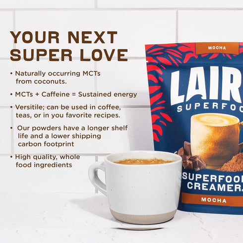 Laird Superfood Non-Dairy Coffee Creamer Mocha, Shelf-Stable Superfood Non-Dairy Powder Creamer, Gluten Free, Non-GMO, Vegan, 8 oz. Bag, Pack of 1...
